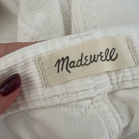 MADEWELL Ermett Crop Corduroy White High Waist White Pants Sz 31